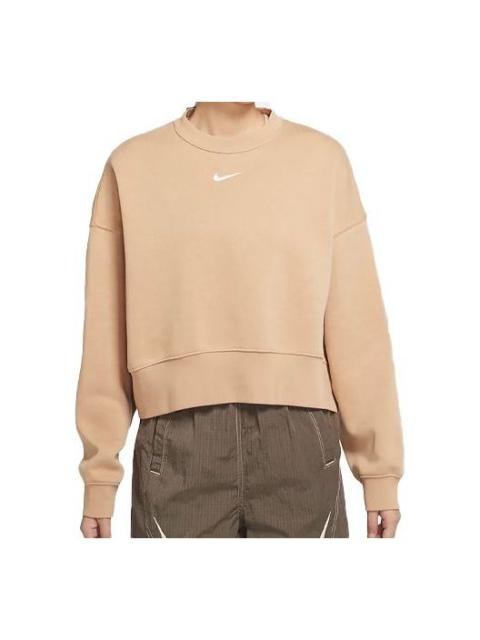 (WMNS) Nike Short Solid Color logo Printing Round Neck Pullover Yellow Hoodie DJ7666-200