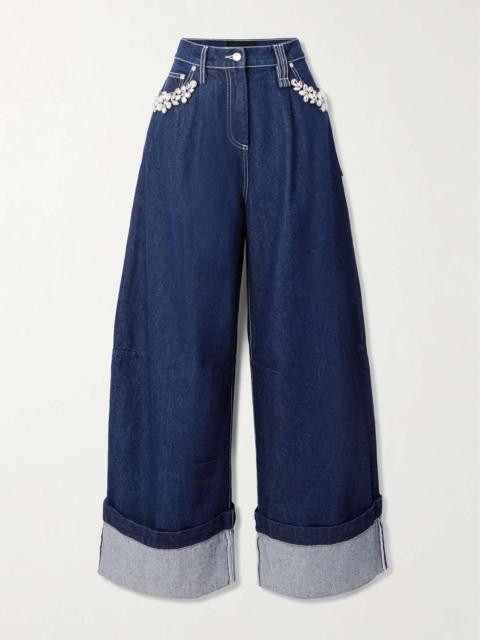 Crystal-embellished mid-rise wide-leg jeans Indigo