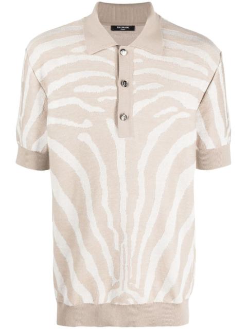 zebra-jacquard polo shirt