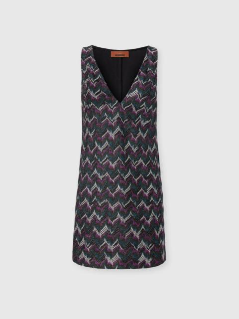 Mini Dress with V-Neck and Embroidered Lace