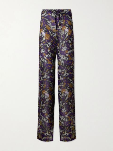 Printed georgette straight-leg pants Purple