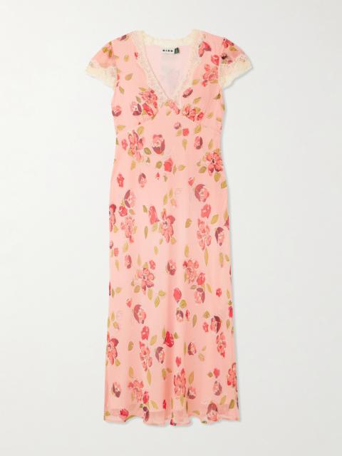 Clarice Lace-trimmed Appliquéd Floral-print Georgette Midi Dress