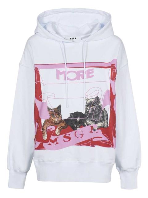 cat-print cotton hoodie
