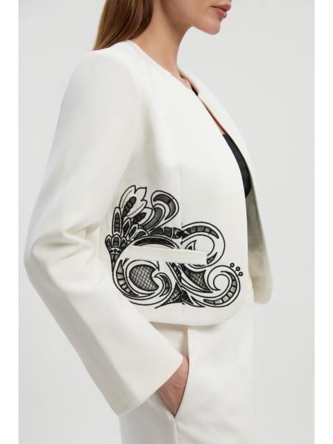 Tailored Cutwork Detail Collarless Jacket