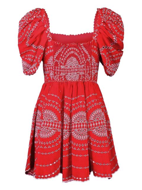 puff-sleeve embroidered dress
