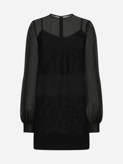 Short organza dress with lace inlay