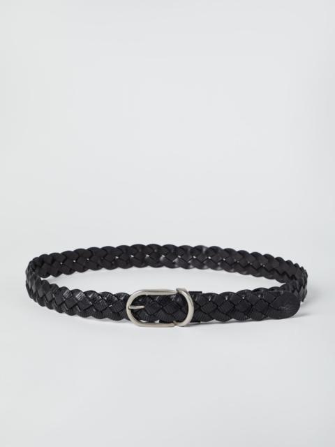 Braided etched calfskin belt