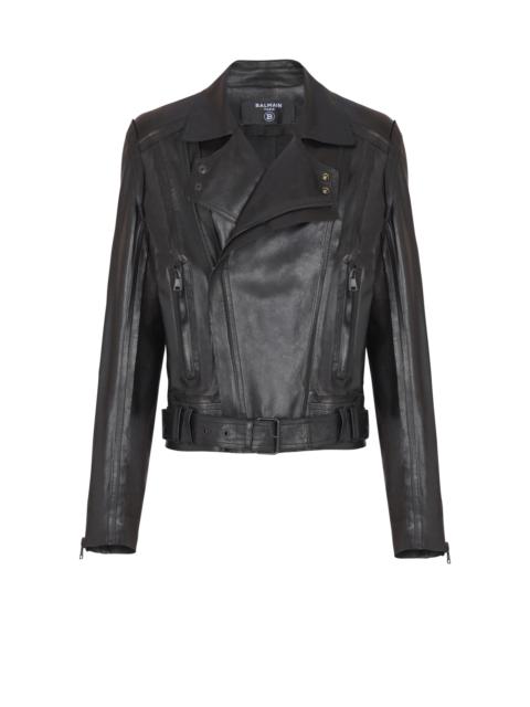 Lightweight lambskin leather biker jacket