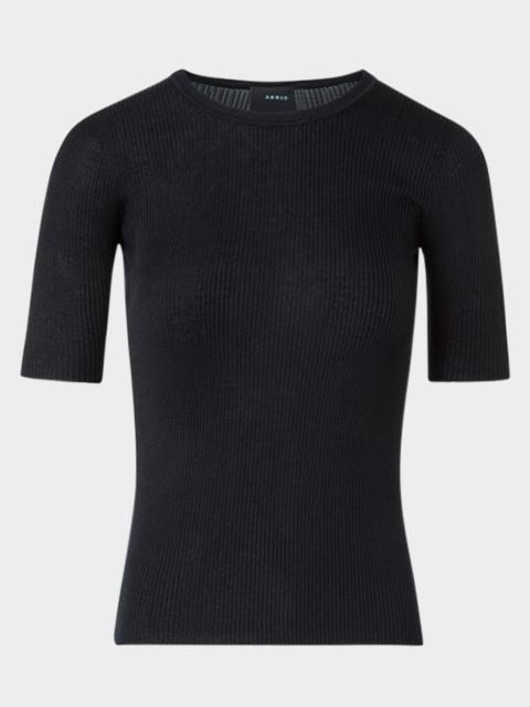 Ribbed Seamless Crewneck Sweater