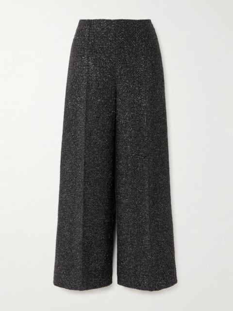 Daffy Pleated Metallic Tweed Wide-leg Pants