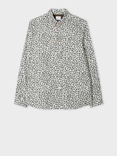 White 'Animal' Print Corduroy Button-Down Shirt