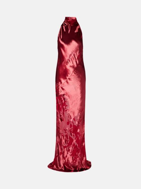 Halterneck open-back velvet gown