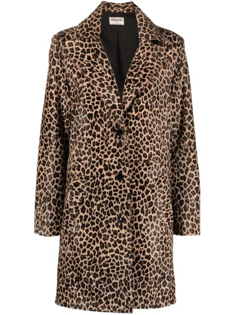 leopard-print calf hair coat