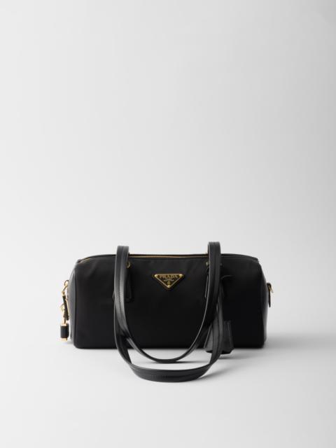 Re-Nylon and leather medium top-handle bag