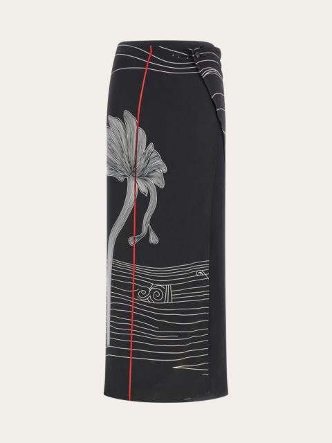 Printed silk longline skirt