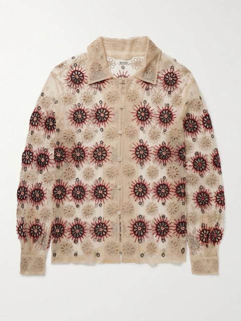 Solarium Bead-Embellished Broderie Anglaise Tulle Shirt Beige