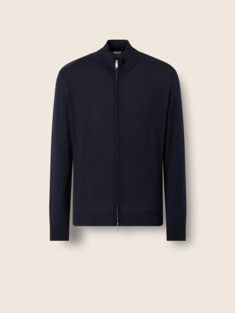 NAVY BLUE 15MILMIL15 WOOL FULL ZIP CARDIGAN