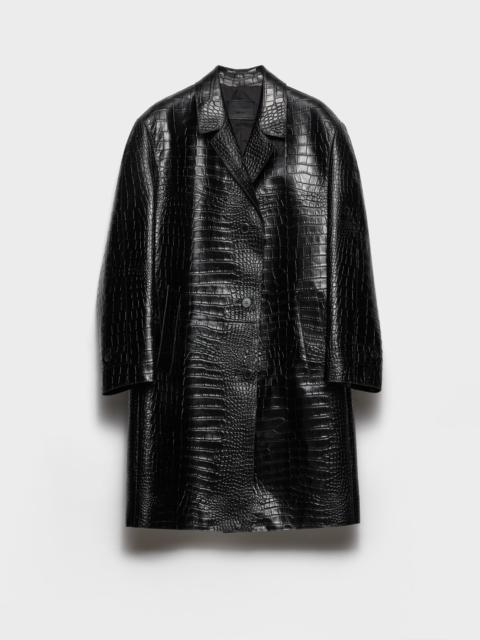 Croco-print leather coat