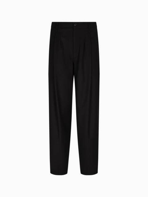 SINGLE-PLEAT LIGHTWEIGHT WOOL CLOTH TROUSERS