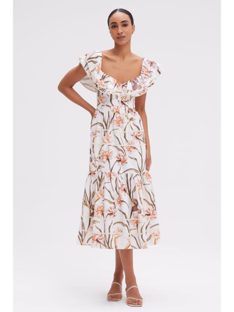 BOTANIC RETRO FLUTTER MIDI DRESS