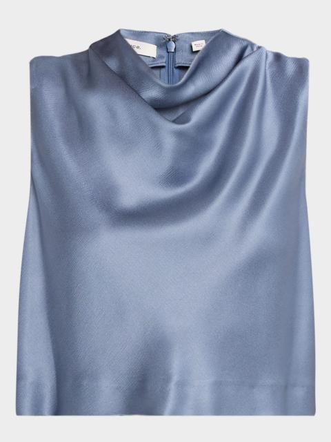 Cropped Satin Cowl-Neck Top