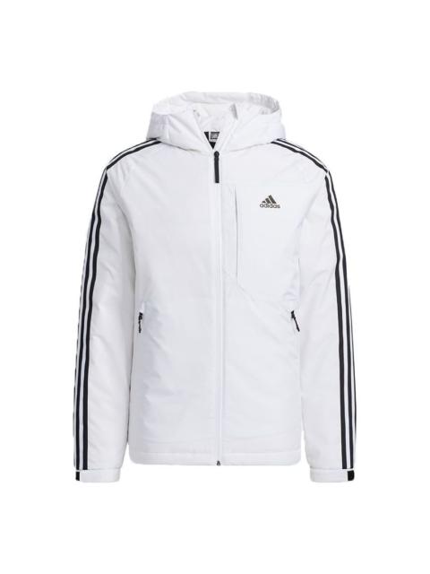 Men's adidas 3St Down Jkt Stripe Outdoor Sports Hooded With Down Feather White Jacket H23089