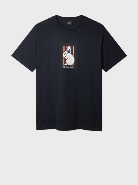 Dark Navy Cotton 'Rabbit Stripe' Print T-Shirt