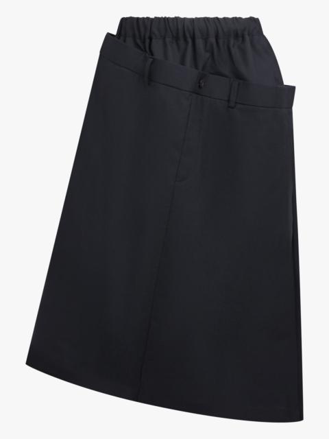 ELASTIC WAIST X TAILORED PANEL OVERLAY MIDI SKIRT | BLACK
