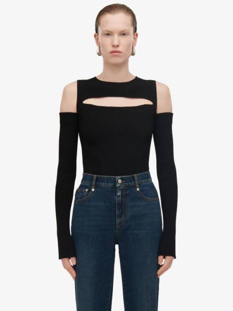 Women's Slashed Knit Top in Black