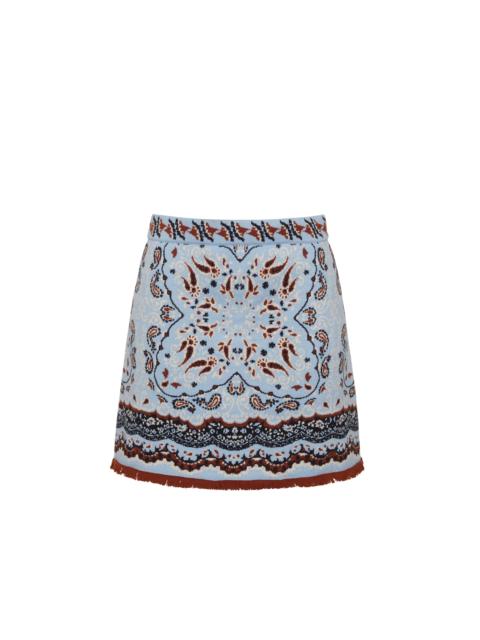 Lindy Skirt
This Simple Knit Silhouette Features An Ornate Print and Fringe Hem