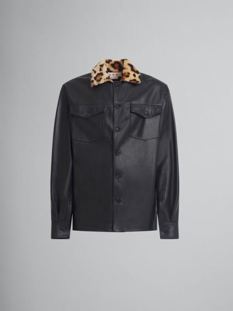 NAPPA LEATHER SHIRT WITH ANIMALIER SHEARLING COLLAR