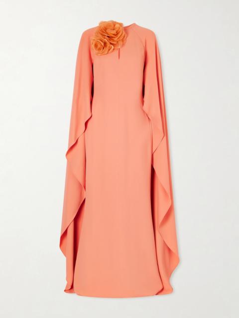 Appliquéd Cape-effect Cady Gown