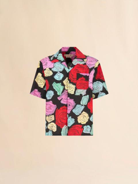 BLACK POPLIN BOWLING SHIRT WITH ORION PRINT