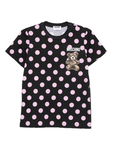 polka-dot teddy-print T-shirt