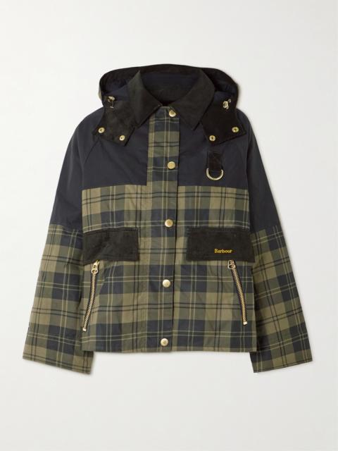 Elaine Hooded Corduroy-trimmed Checked Waxed-cotton Jacket