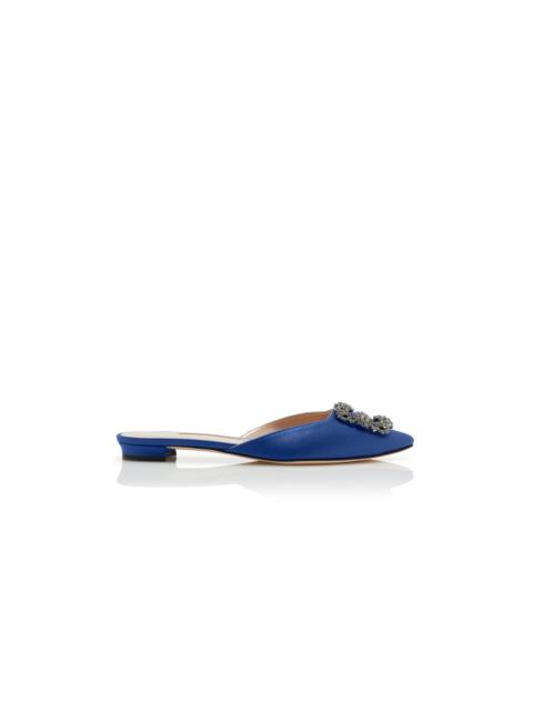 Blue Satin Jewel Buckle Flat Mules