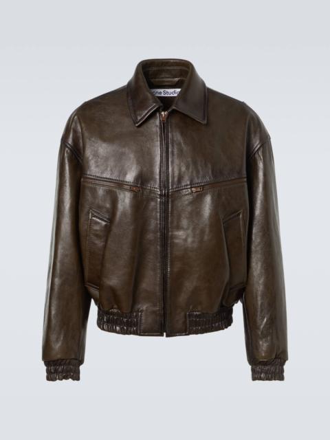 Leather blouson jacket