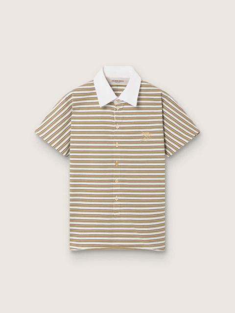 Women's polo T-shirt in striped jersey with contrast collar