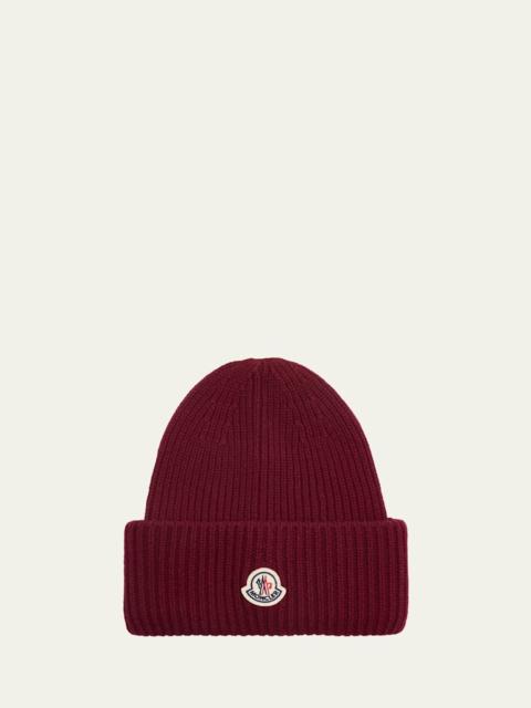 Men's Cashmere and Wool Rib Logo Beanie Hat