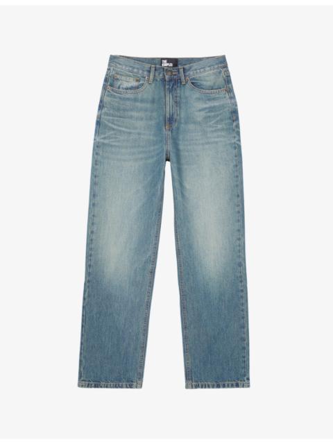 Straight-cut relaxed-fit high-rise denim jeans