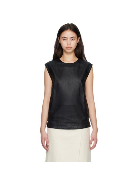 Black FIZA Ostrich-Effect Leather Blouse