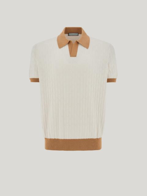 OFF-WHITE COTTON AND SILK POLO SHIRT WITH MACROSTUCTURED TEXTURE