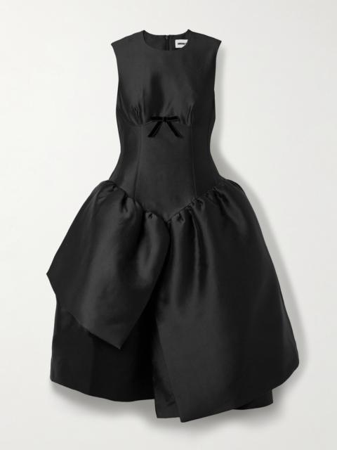 Asymmetric Bow-detailed Gathered Taffeta Dress