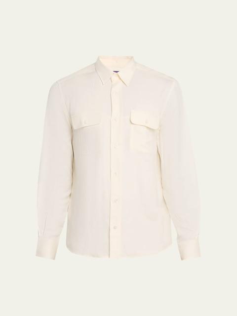 Men's Silk and Linen Flap Pocket Button-Down Shirt