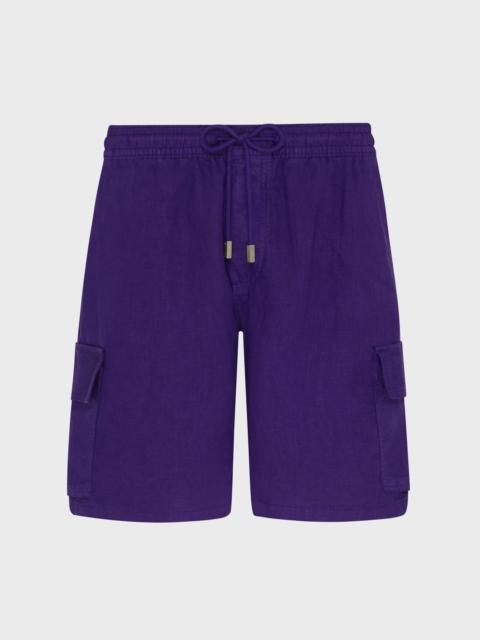 MEN LINEN BERMUDA SHORTS CARGO POCKETS