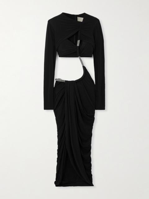 Bessie Cutout Crystal-embellished Ruched Jersey Midi Dress