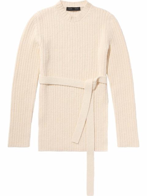 belted bouclé jumper