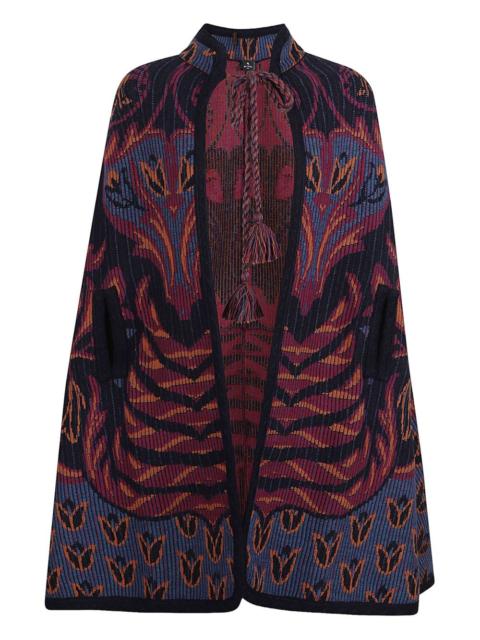 floral-jacquard tassel-detail cape