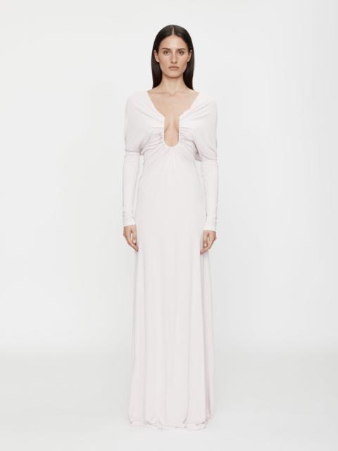 Arced Palm Strapless Shawl Gown