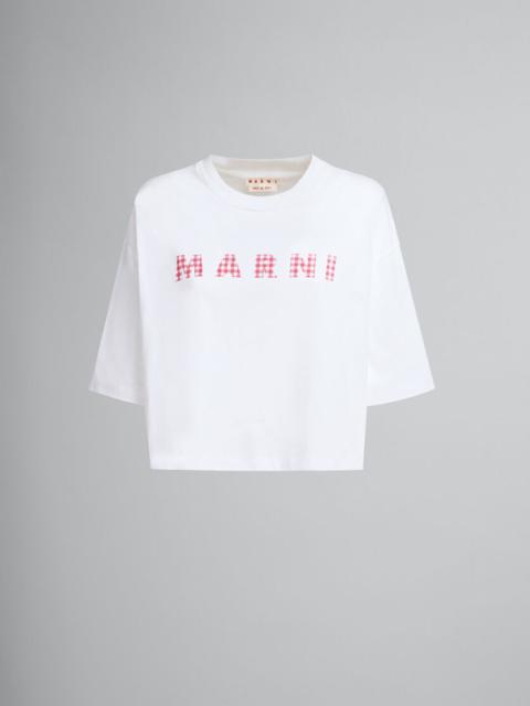 WHITE JERSEY COTTON T-SHIRT WITH CHECKED MARNI LOGO